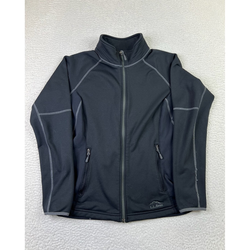 LL Bean Jacket Womens Small Black Full Zip Outdoor Fleece Hiking 293876